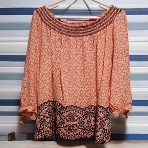 Fever Off The Shoulder Pink Blue Embroidered Floral Womans Shirt Blouse